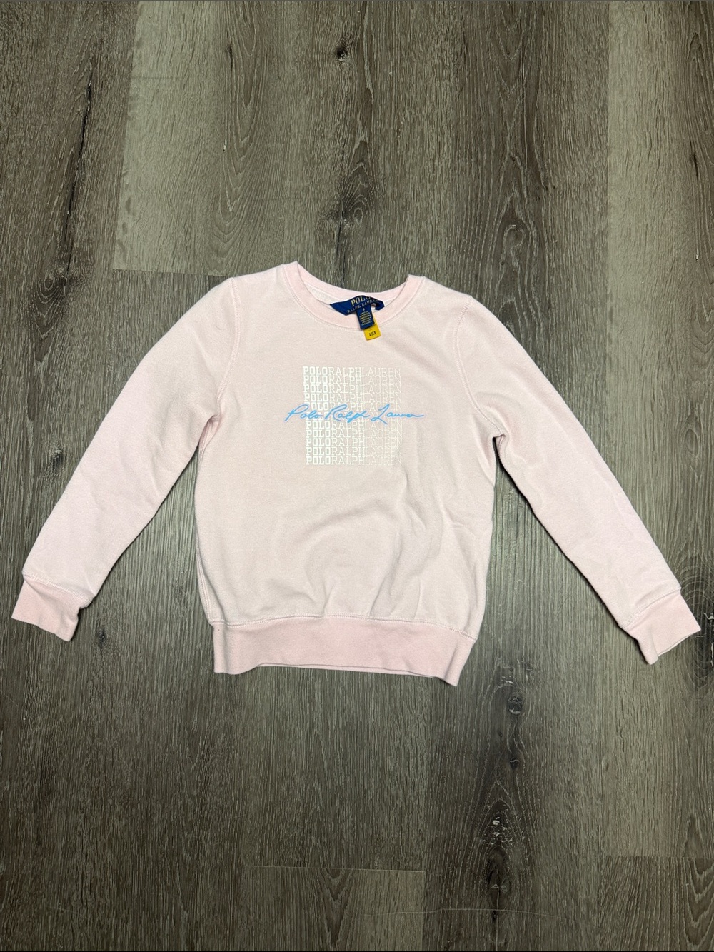 Girls Ralph Lauren Light Pink Crewneck Sweatshirt with Script Logo Sz 6